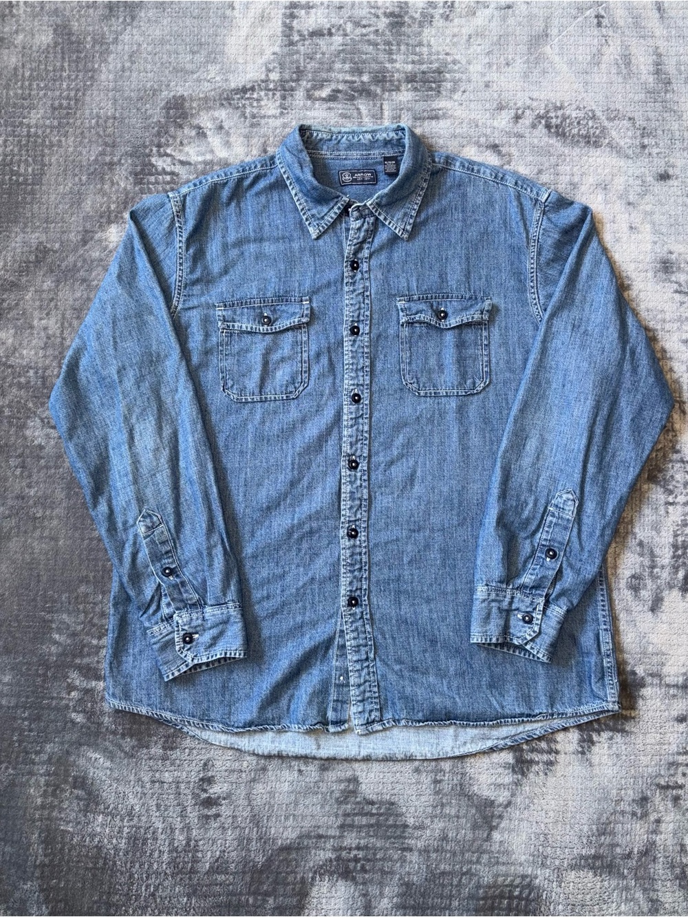 Arrow Men's XL Light Blue Denim Button-Down Shirt Long Sleeve Workwear Cotton